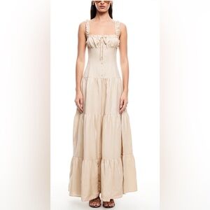knee length dresses for ladies Lioness Field of Dreams Off-The-Shoulder Maxi Dress Msrp S / Oatmeal main image 1